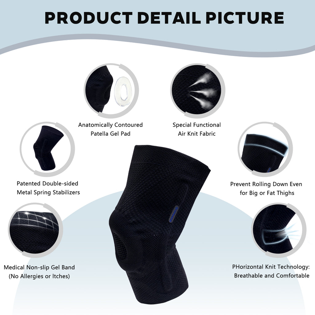 Zampmor Professional Knee Brace for Pain Relief (Men and Women),Knee support with Horizontal Knit Tech And Patella Pad & Side Stabilizers,Knee Compression Sleeves for Arthritis,Joint Pain,Workout