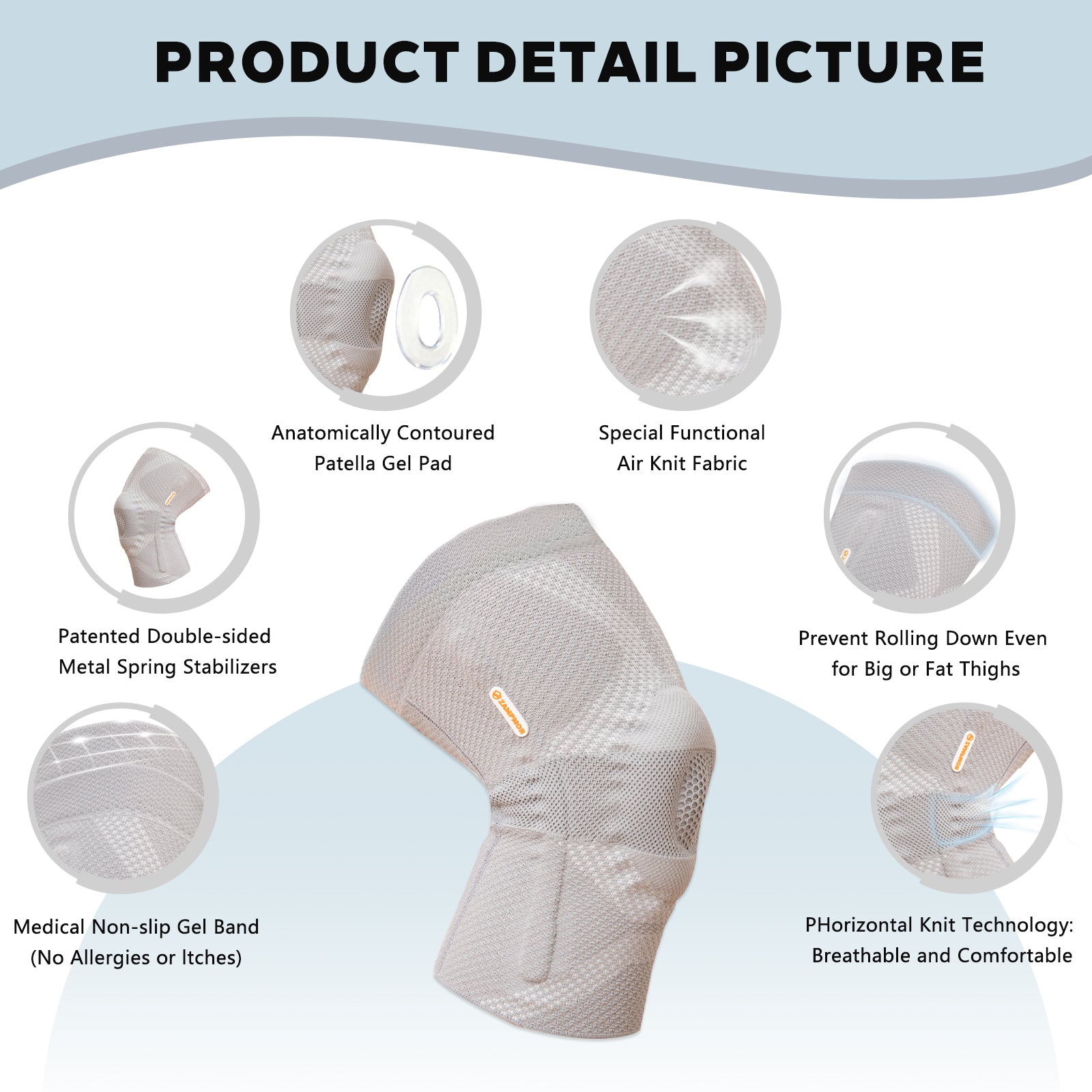 Zampmor Professional Knee Brace for Pain Relief (Men and Women),Knee support with Horizontal Knit Tech And Patella Pad & Side Stabilizers,Knee Compression Sleeves for Arthritis,Joint Pain,Workout