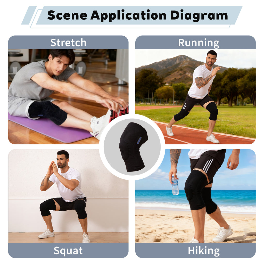 Zampmor Professional Knee Brace for Pain Relief (Men and Women),Knee support with Horizontal Knit Tech And Patella Pad & Side Stabilizers,Knee Compression Sleeves for Arthritis,Joint Pain,Workout