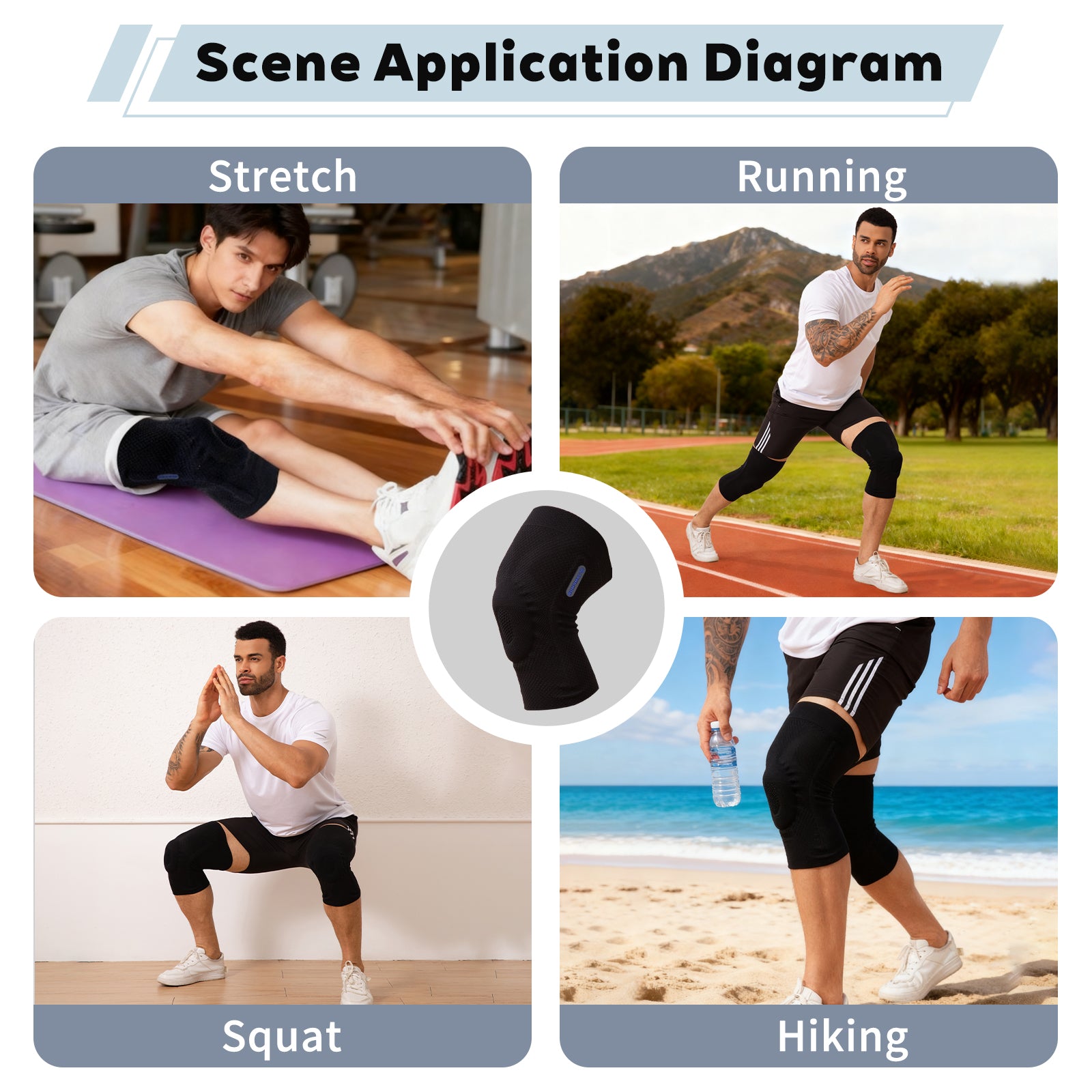 Zampmor Professional Knee Brace for Pain Relief (Men and Women),Knee support with Horizontal Knit Tech And Patella Pad & Side Stabilizers,Knee Compression Sleeves for Arthritis,Joint Pain,Workout